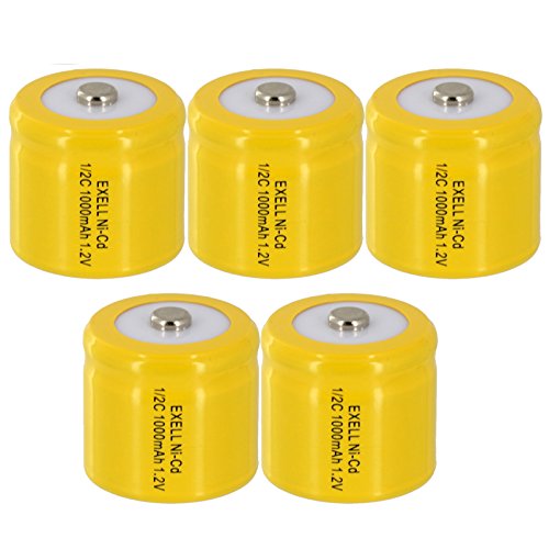 5x Exell 1/2C NiCD 1000mAh 1.2V Button top Rechargeable Battery
