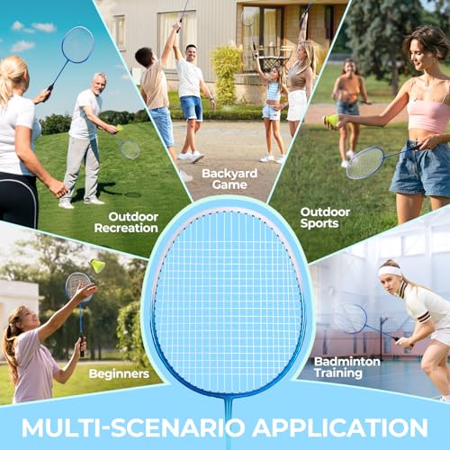 Image of HIRALIY Badminton Rackets Set for Backyards, Badminton Set, Includ 2 /4 Rackets, 6 /12 Birdies, 1 Carrying Bag, Outdoor Game for Adult Family Beginner