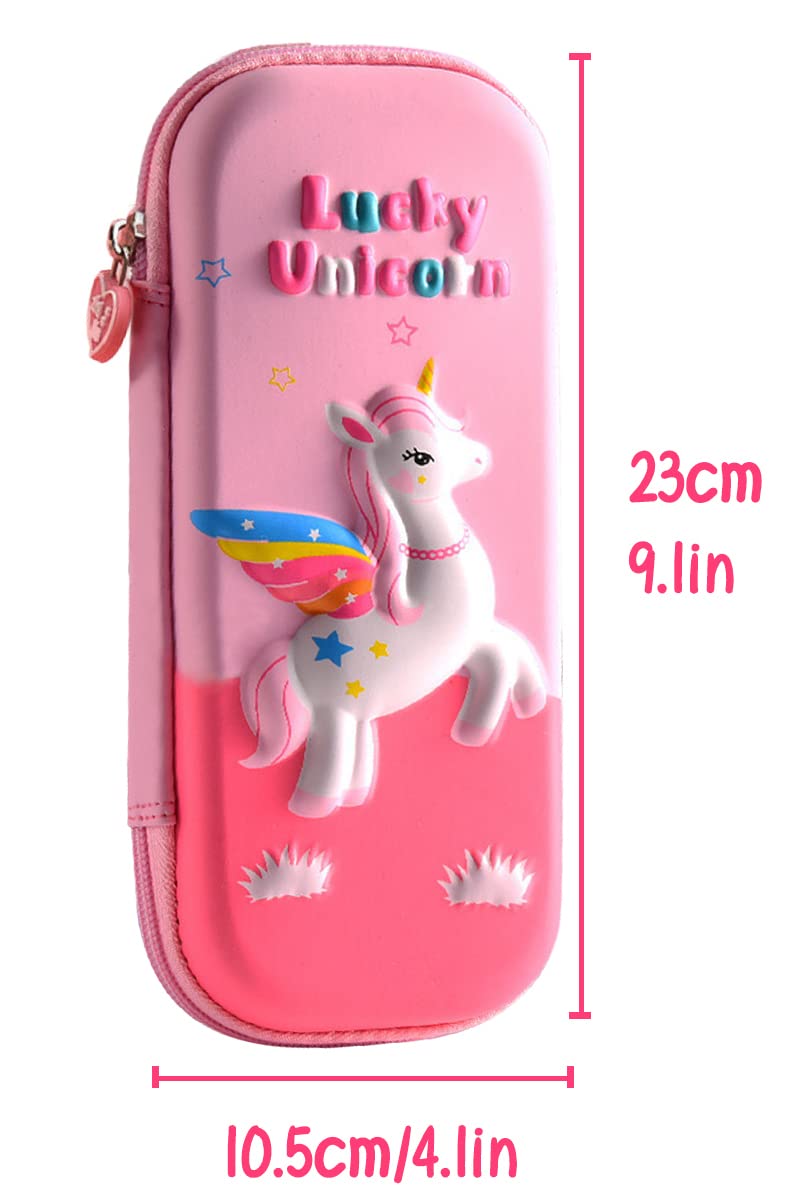 MCWTH Pencil Case for Kids Girls 3D Unicorn Large Capacity Waterproof Pencil Box with Compartments Cute Pen Pouch for Kindergarten and School (Pink) - Image 2