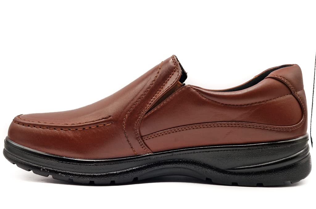 GenericDr Lightfoot Mens Brown Shoes Memory Foam Orthopaedic Slip On Standard Fit Faux Leather Durable Sole Elasticated Comfortable Shoes