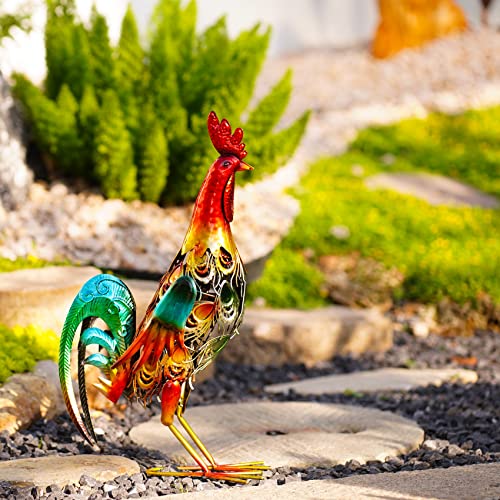 Wtreew Solar Rooster Statue Garden Light - 19" Tall Large Metal Rooster Sculpture Metal Yard Art Lawn Ornament For Outdoor Backyard Porch Patio Decor (Rooster) #TOP3
