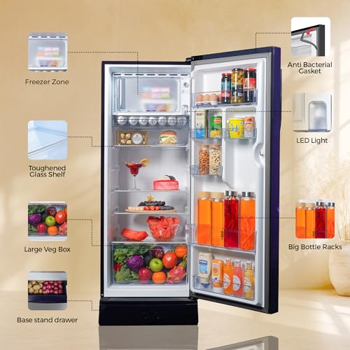 Haier 215 L 5 Star Direct Cool Inverter Single Door Refrigerator with Fast Ice Making, Easy Clean Back, Large Vegetable Box (HED-225PXBA-P, Purple Xsenia, Base Stand Drawer, 2026 Model) 9 51buBJw5QYL