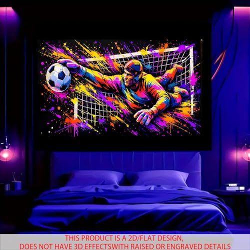 Image of Nuxovilar Splatter Soccer Wall Tapestry Polyester 78.74x59.05 In | Glow Poster Trippy Art Sports Decor UV Wall Hanging Bedroom Game Room Dorm Space (Soccer Goalie Save Scene)