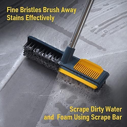 Image of 2 in 1 Bathroom Cleaning Brush with Wiper, Tiles Cleaning Brush Bathroom Brush with Long Handle Tile Cleaner Brush Bathroom Floor Cleaning Brush Floor Cleaner Brush Floor Scrub Brush