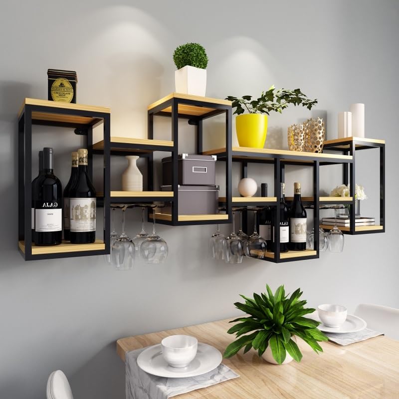 Étagère murale flottante pour bouteilles de vin en métal noir pour cuisine et bar