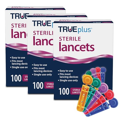 TRUEplus Single-Use Safety Lancets Bundle - 300 Blood Lancets (Sterile 33g 4 cm) TRUEplus Log Book