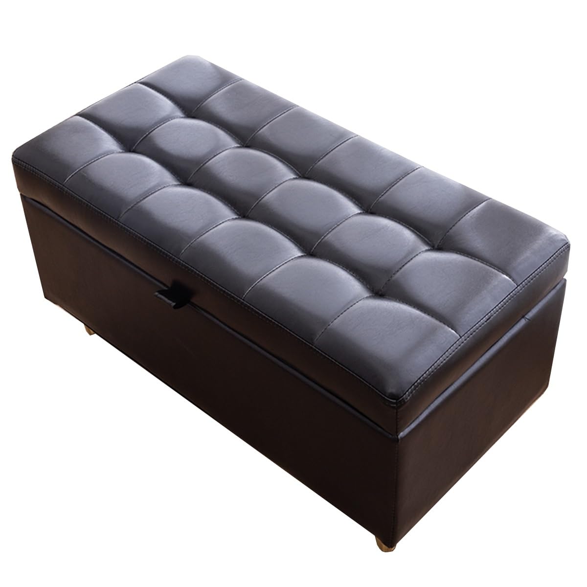 Repose-pieds en cuir de banc rectangulaire noir avec coffre pour salon et entrée
