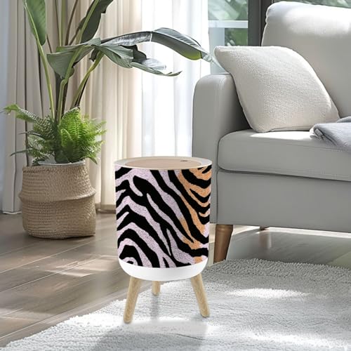 Caneca de basura pequeña con tapa texturizada cebra tigre miniatura 2