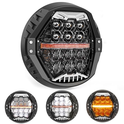 Image of Black-silver 1000% Bright 120W 7'' Motorcycles LED Headlight with Amber Turn Signal Compatible with Road King Road Glide Street Glide Electra Glide Ultra Limited Trike Heritage Softail Fat Boy Yamaha