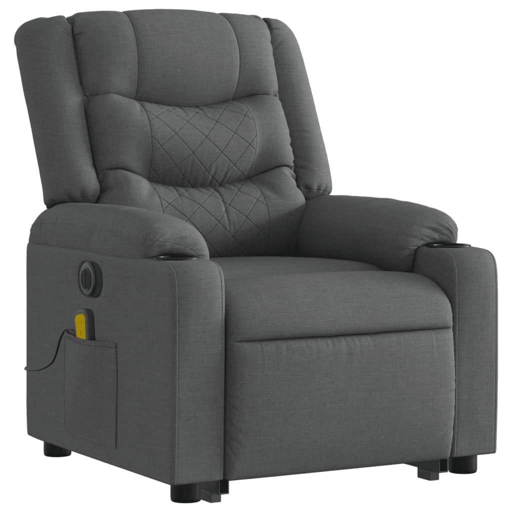 Sillón elevador eléctrico reclinable de tejido gris oscuro con 6 puntos de vibración y función de elevación automática, para personas mayores y adultos, cómoda, silla relax
