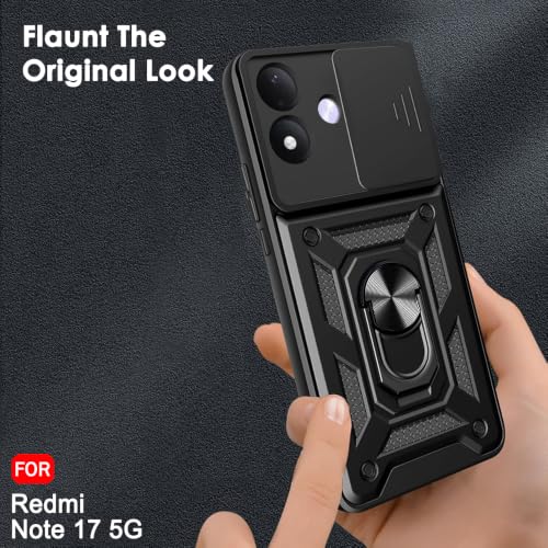 Image of TheGiftKart Tough Armor Bumper Back Cover Case for Redmi Note 17 5G | Sliding Camera Cover, Kickstand & Ring Holder | 360 Degree Protection Back Cover Case for Redmi Note 17 5G (PC & TPU, Black)