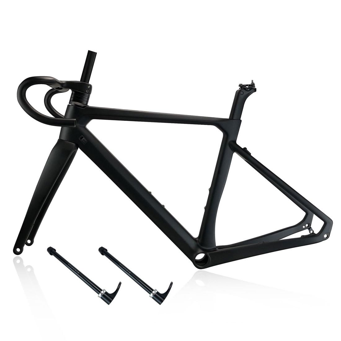 HIMALO 700C Carbon Road Bike Frameset 46/48/50/52cm Disc Brake Bike Frame 100mm/142mm Thru Axle Windbreaker Frames Lightweight Internal Routing? with Handlebar 90x420mm (Size : 46CM)