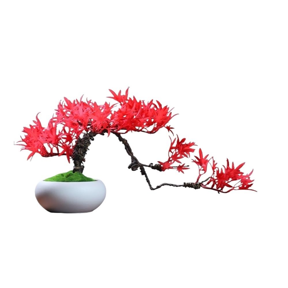 Artificial Bonsai Tree Red Maple Leaves Decorations Ornaments Home Living Room Potted Plants Desktop Artificial Bonsai Tree