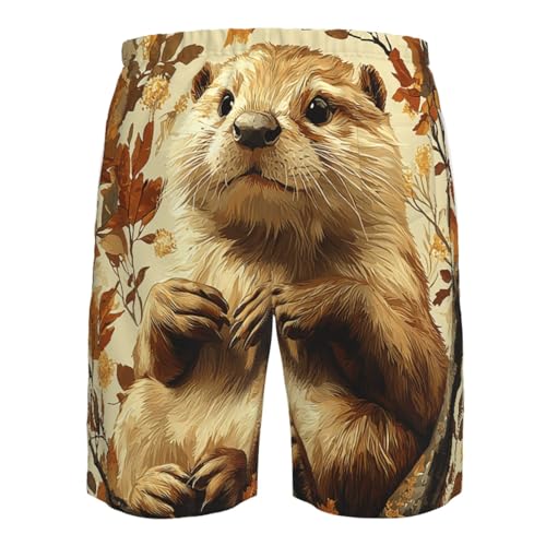 Men's Beach Shorts Board Casual Quick Dry Swim Trunks Holiday - Cartoon Otter Patterns Retro4