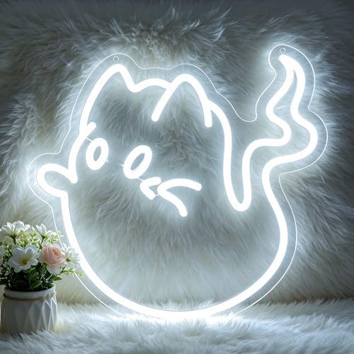 Image of Cat Ghost Neon Sign Led Neon Lights Neon Signs for Wall Decor Light Up Sign for Birthday Party Club Gift