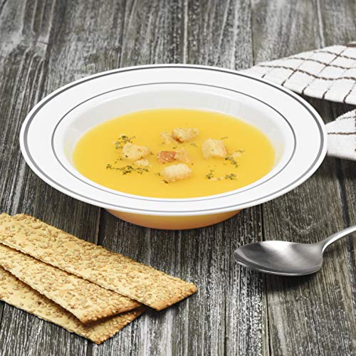 NYHI Plastic Disposable Soup Bowls (14 ounces) | Single Use Recyclable Dinnerware for Household, Restaurant, Weddings & Parties | BPA-free, Durable, Heat-Resistant Soup Plate & Salad Bowl| 50 Pack - Thumbnail 3
