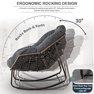Outdoor Rocking Chair, Patio Oversized Wicker Egg Rocking Chair, Indoor & Outdoor Comfy Rocker Chair with Thick Cushion, Modern Lounge Chair for Balcony, Front Porch, Garden, Backyard, Deck, Grey Outdoor Rocking Chair Patio Oversized Wicker Egg Rocking Chair Indoor Outdoor Comfy Rocker Chair with Thick Cushion Modern Lounge Chair for Balcony Front Porch Garden Backyard Deck Grey