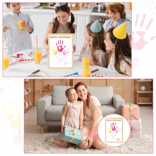 QOUBAI Birthday Handprint Balloon Art Craft DIY Kit Happy Birthday Gifts Children Adults Handprint Keepsake for Mom Father Friend Grandparent Birthdays Gift Christmas (12X16in, with Wood Frame)