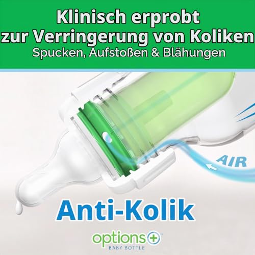 Dr. Brown's Anti-Kollik Options+ Schmale Glas-Babyflasche mit Level 1 Langsamem Durchfluss-Sauger, BPA-frei, 120 ml/4 oz, ab 0 Monaten… – Ansicht 2