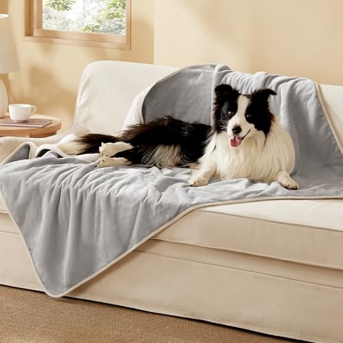 Image of Bedsure Waterproof Dog Blankets for Extra Large Dogs - XL Cat Blanket Washable for Couch Protection, Sherpa Fleece Puppy Blanket, Soft Plush Reversible Throw Furniture Protector, 50x60, Light Grey