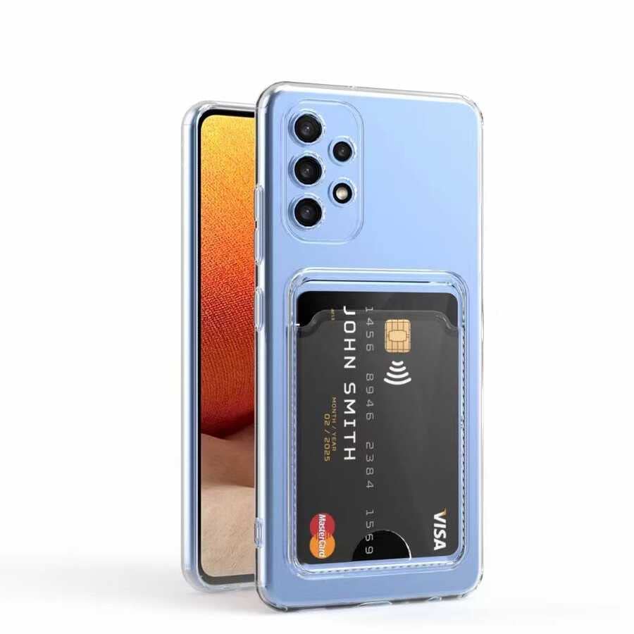 Zore Galaxy ile uyumlu A52 Kılıf Kartlıklı Şeffaf Zore Setra Clear Silikon Kapak Renksiz