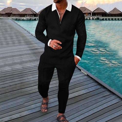 Men's Polo Sweatsuit Sets Long Sleeve 2 Piece Outfit Fashion Jogging TrackSuit Comfy Casual Set for Men2