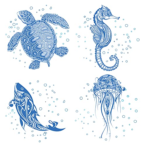 GORGECRAFT 4PCS Sea Animal Window Decals Static Sea Turtles Glass Sliding Door Sticker Clings Waterproof Vinyl Film Ocean Bedroom Bathroom Decals for Prevent Stop Birds Dogs Pets Strikes