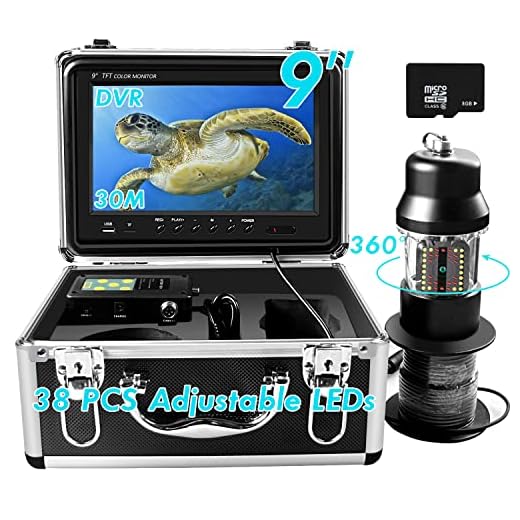 Underwater Ice Fishing Camera 360° Rotating View Waterproof Video Camera and Adjustable 38 LEDs 9 inch 720P HD LCD Monitor with DVR Fish Finder for Ice,Lake and Boat Fishing