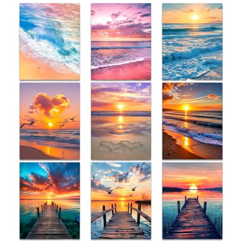Image of HASTHIP Beach Diamond Art Kits for Adults 5D Round Drill Diamond Painting Multipack Sunset Landscape Gem Art for Home Wall Decor