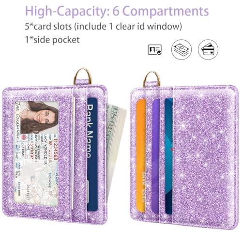 Image of Slim Minimalist Front Pocket RFID Blocking Credit Card Holder Small Wallet Cute Card Cases for Women,Glitter Purple