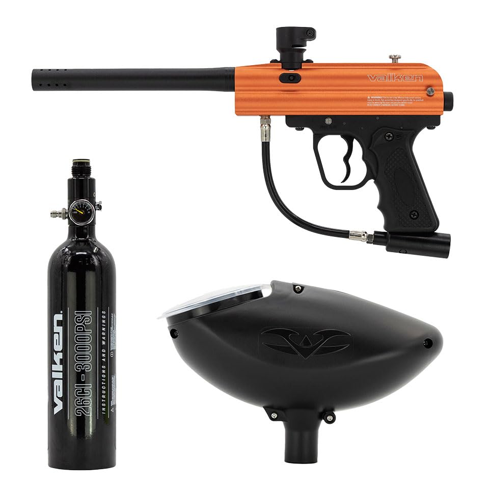 Valken Razorback .68 Caliber Paintball Gun Starter Kit - Semi-Automatic Marker with Loader and Air Tank