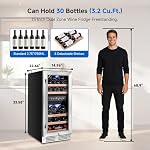 【Upgraded】BODEGACOOLER Dual Zone Wine Fridge,15 Inch Wine Refrigerator with Tempered Glass Door,30 Bottles Wine Cellar 41℉ to 72℉ with Digital Temperature Control and Temperature Memory for Bar Home