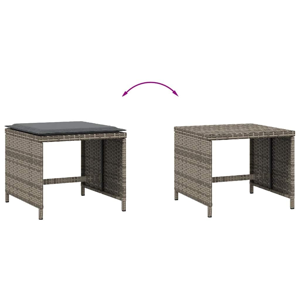 vidaXL Lot de 4 Tabourets de Jardin avec Coussins, Chaises de Patio, Sièges de Terrasse, Meubles d'Extérieur Arrière-Cour, Gris Résine Tressée