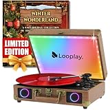 Premium Bluetooth Vinyl Record Player with Speakers & LED Lights – Portable Suitcase Turntable, 3-Speed LP Vinyl Player with Auto-Stop & RCA Output – Retro Gift, Exclusive Holiday Album Included