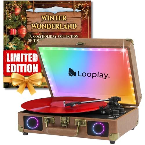 Premium Bluetooth Vinyl Record Player with Speakers & LED Lights – Portable Suitcase Turntable, 3-Speed LP Vinyl Player with Auto-Stop & RCA Output – Retro Gift, Exclusive Holiday Album Included - Les Beatles, Paul McCartney, John Lennon, RIngo Starr, George Harrison Premium Bluetooth Vinyl Record Player with Speakers & LED Lights – Portable Suitcase Turntable, 3-Speed LP Vinyl Player with Auto-Stop & RCA Output – Retro Gift, Exclusive Holiday Album Included
