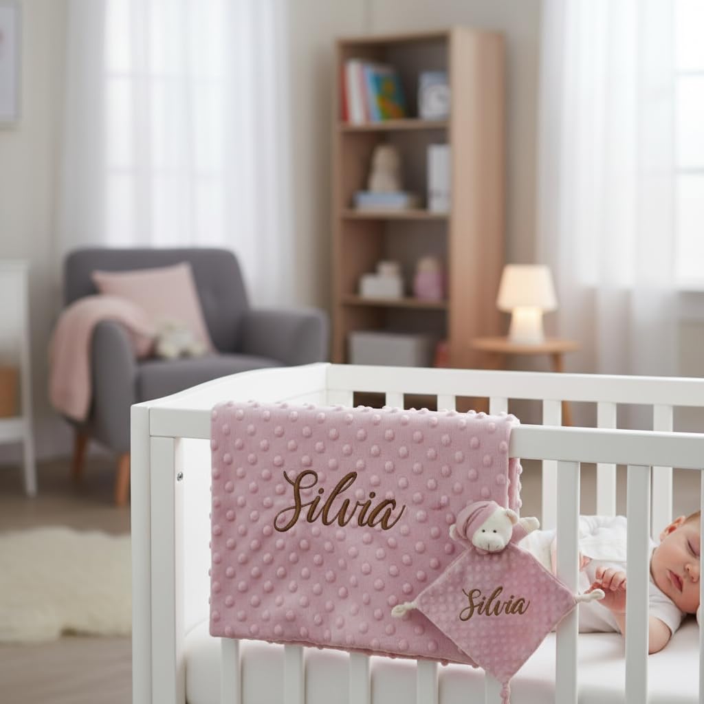 various Set Regalo Neonato Personalizzato con Nome Ricamato, Coperta Minky Ultra Morbida e Doudou per Bambino o Bambina, Idea Regalo Nascita e Baby Shower con Scatola Regalo Colore Trucco