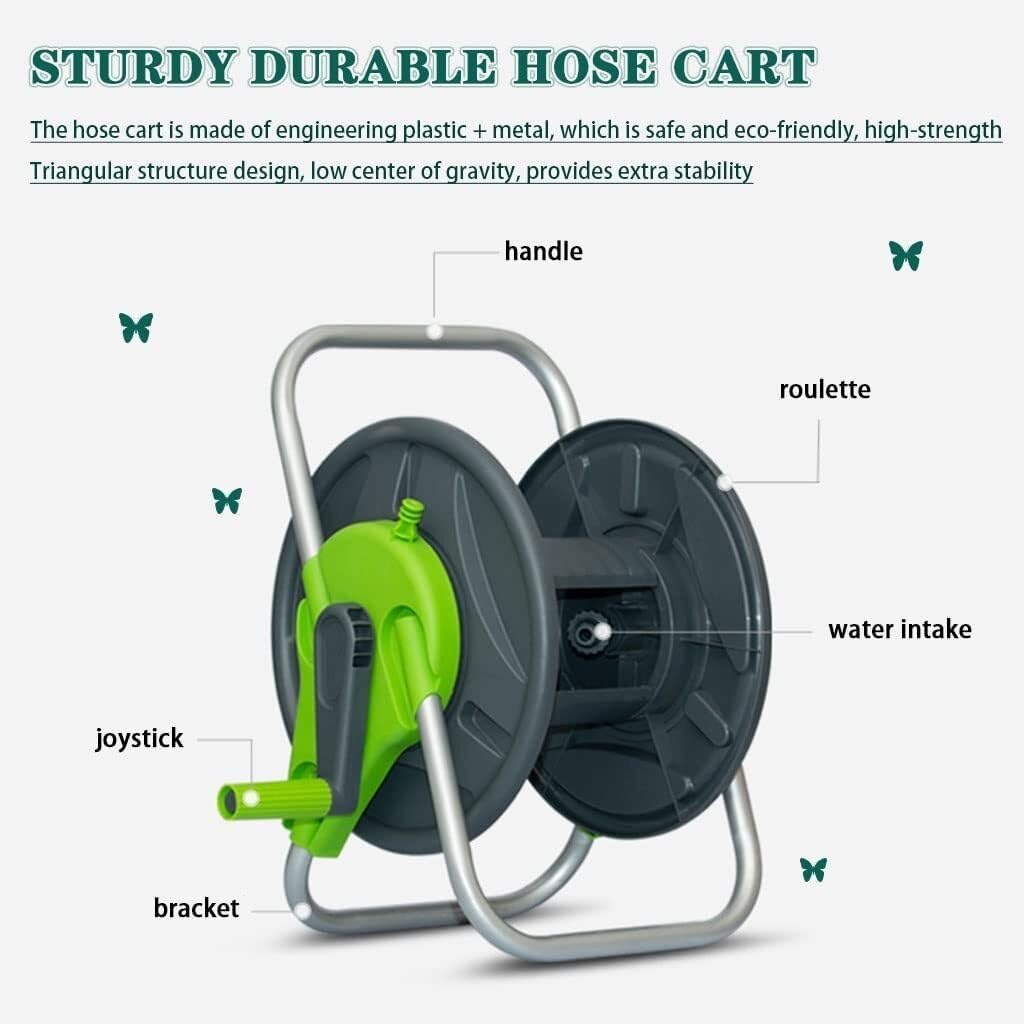 Portable Hose Reel Cart with 30m PVC Hose, Wall Mounted or Hand-held Water Organizer for Garden, Lawn, Pet Bathing, and Outdoor Cleaning (Green)(Hose Cart+10m Pipe)