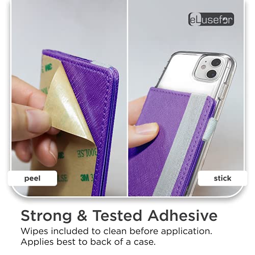 Image of Stick-On Phone Wallet for Back of iPhone or Android Case | 6 Sleeve Credit Card Holder - Pocket for Cards, Money & ID - Built-in Stand - Waterproof Material - Travel, Work & Life-Proof (Purple)