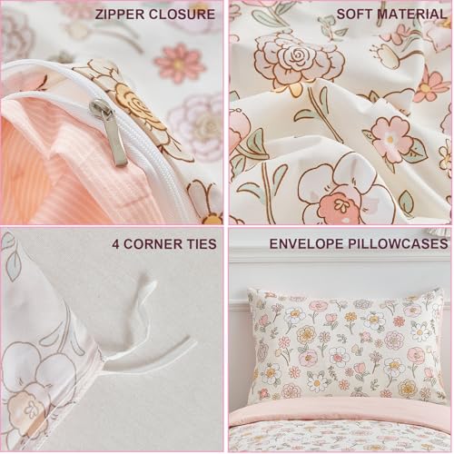 DuShow Pink Floral Cot Bed Duvet Cover Set,Toddler Bedding Sets For Girls,Flower Toddler Cot Bed Duvet Cover and Pillowcase -120 x 150 - Cosy Home Interiors DuShow Pink Floral Cot Bed Duvet Cover Set,Toddler Bedding Sets For Girls,Flower Toddler Cot Bed Duvet Cover and Pillowcase -120 x 150 - Image 2
