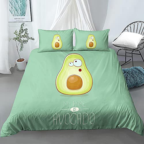 SJSXWQN Funda Nordica Cama 90 Infantiles Aguacate Verde Edredon Cama 90 para Niñas Niños con Cremallera Suave y cómodo Microfibra Fundas Nordicas 150x200 cm + 2 Fundas de Almohada 50x80 cm