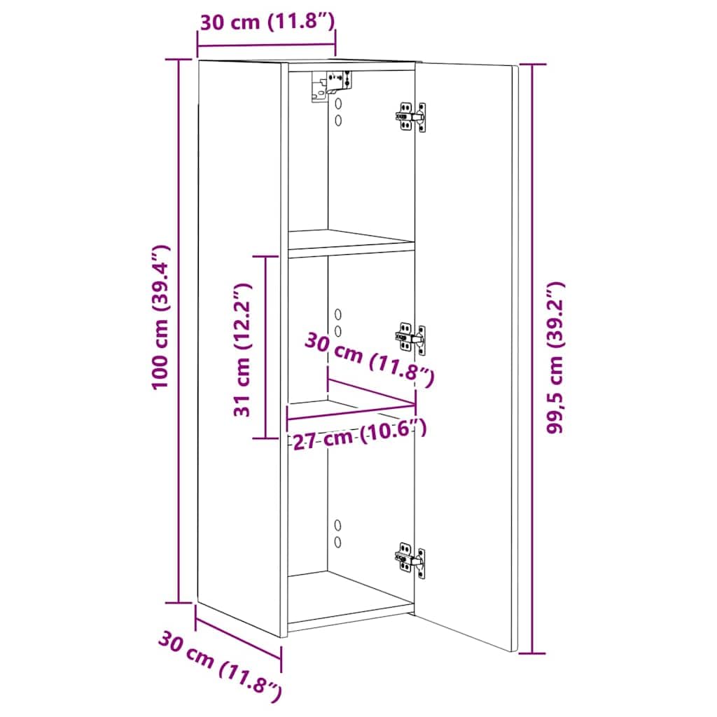 Mobile da parete per TV, in legno bianco, con 1 porta oscillante a 90°, 3 ripiani, 30 x 31 x 100 cm, moderna credenza per soggiorno e console multimediale per riporre oggetti e gestione dei
