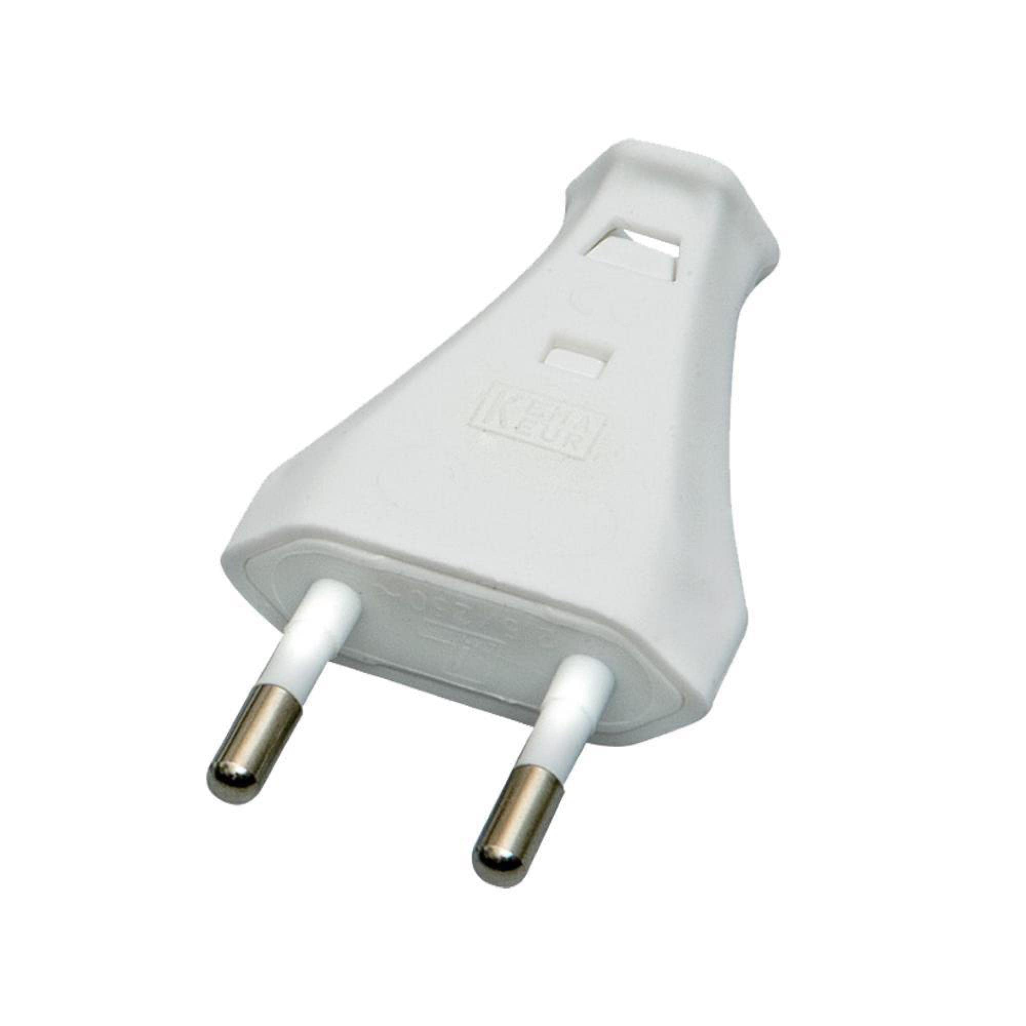 Prise Mâle Européenne Recâblable Tiger Power Supplies, 2,5A, Couleur Blanche, Fabrication Allemande, Modèle EU-RW-2P-W