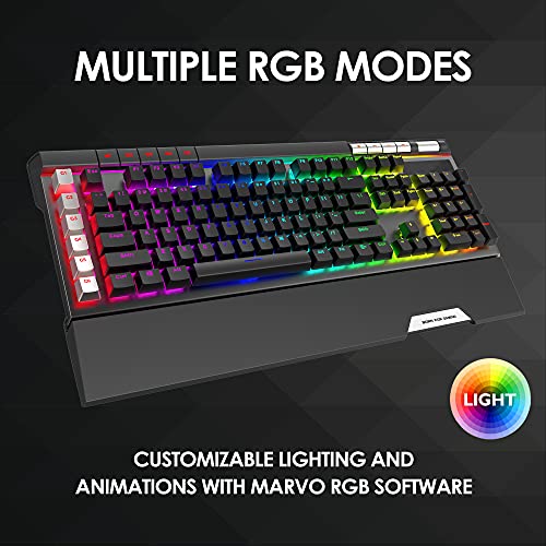 Image of MARVO KG965G RGB Mechanical Gaming Keyboard, 119 Keys Including 10 Macro Keys, Media Control, with Wrist Rest, Blue Switch