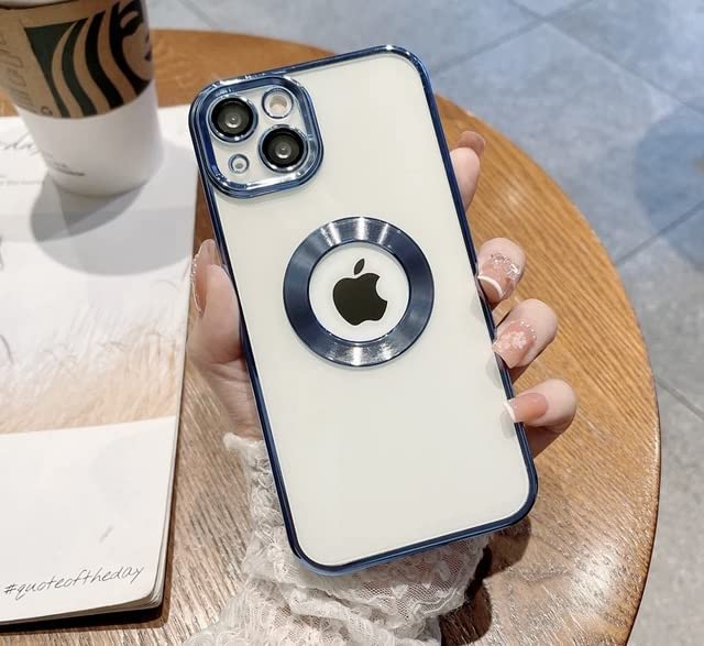 Image of MIDOS Tpu Back Cover Ring Logo Cut For Magsafe Compatible For Iphone 13 Lens Protection Chrome Back Cover For Iphone 13 (Blue)