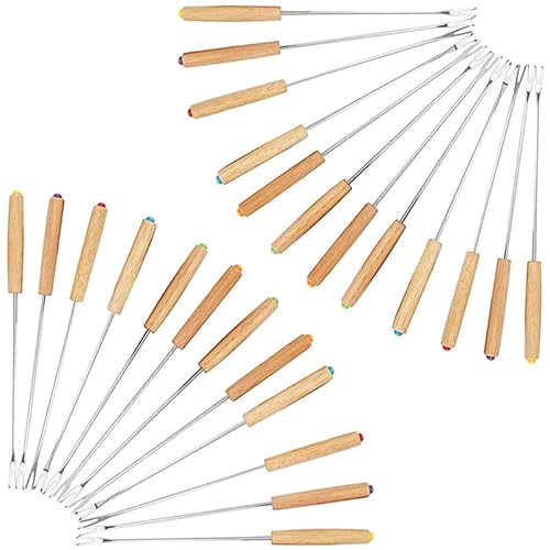 Virsus 24 Forchette da Fonduta 4905, Lunghezza 24 cm, Forchettone a 2 Punte in Acciaio Inox e Manico in Legno, 6 Colori, utensile per Fonduta di Formaggio, Barbecue, Feste ed Eventi
