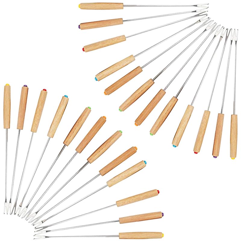 Virsus 24 Forchette da Fonduta 4905, Lunghezza 24 cm, Forchettone a 2 Punte in Acciaio Inox e Manico in Legno, 6 Colori, utensile per Fonduta di Formaggio, Barbecue, Feste ed Eventi