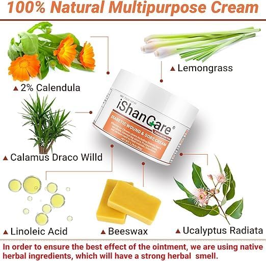Miniatura 2 de iShanCare Crema para úlceras diabéticas - Pomada curativa de primeros auxilios, ungüento protector natural para úlceras de piernas y pies, úlceras