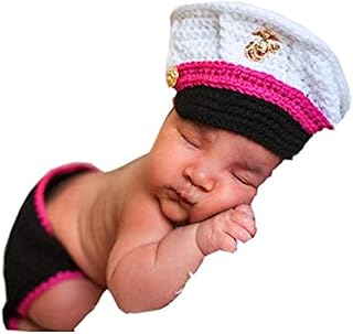 Lppgrace Newborn Baby Photography Props Crochet USMC Marines Uniform Costume Outfits (Black)