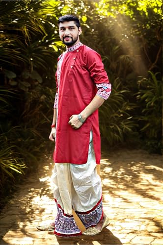 Image of Pure Cotton Full Sleeves Kurta with dupion silk Dhoti pant set (701)