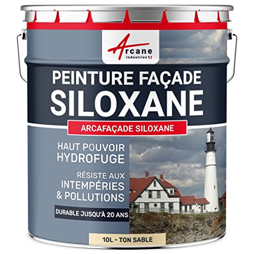 ARCANE INDUSTRIES Peinture Facade Siloxane Hydrofuge - ARCAFACADE SILOXANE - 10 L (+ ou - 60 m² en 1 Couche) Ton Sable - RAL 085 90 20